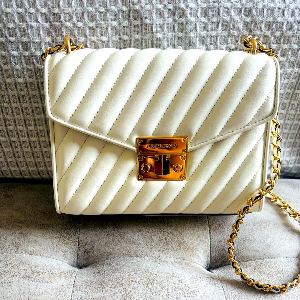 Michael Kors Cream and Gold Quilted Crossbody Bag